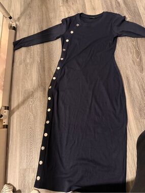 Ralph Lauren Navy Long-Sleeve Button-Trim Knit Dress